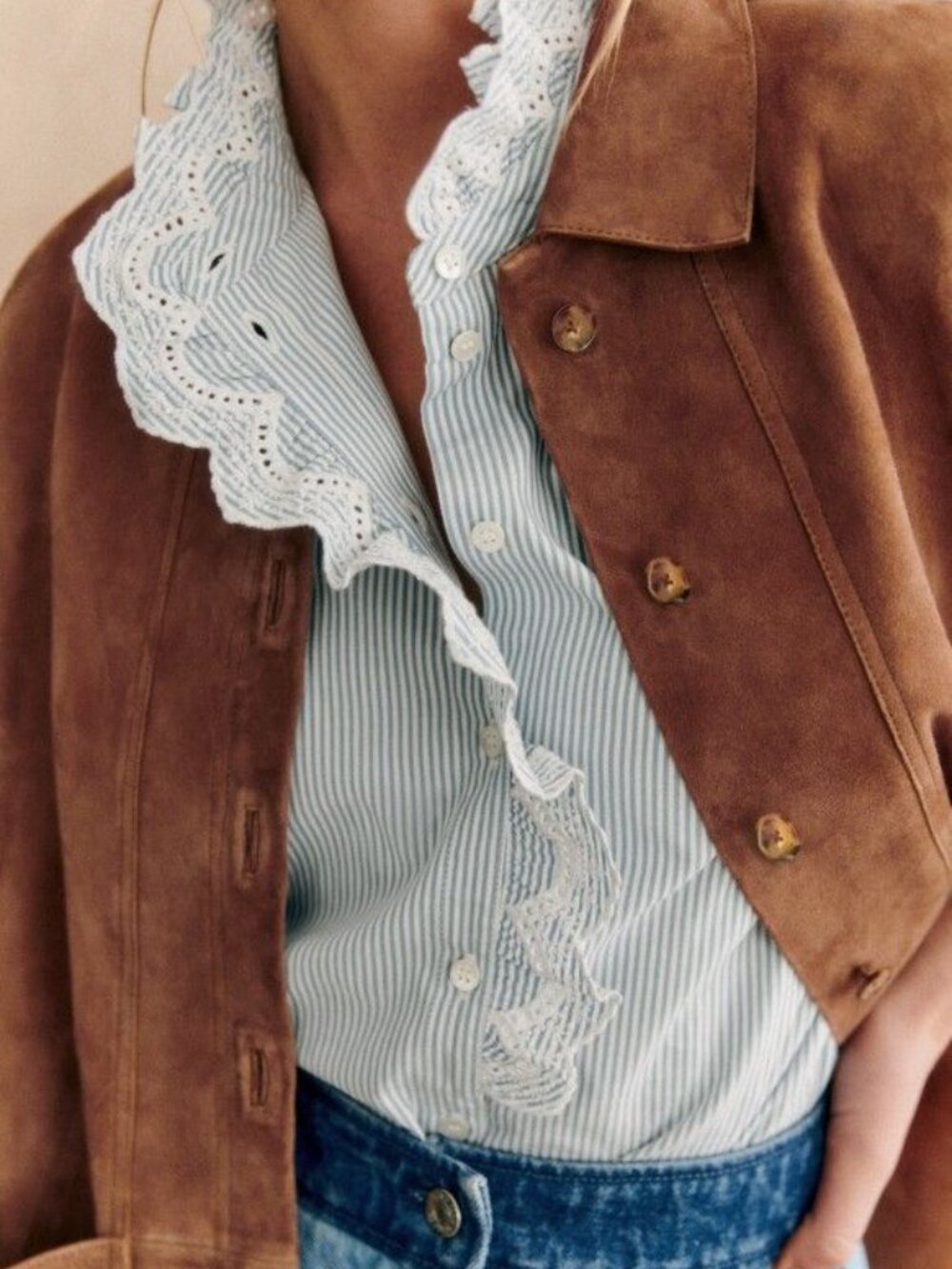 Sezane Chlo Blouse Button Down Shirt Blue Stripe 100% cotton sz 38 or 6 - Picture 4 of 10